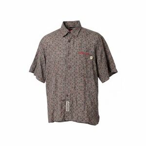 AVIREX Vintage Y2K Mens Short Sleeve Button Up Shirt XL Geometric Print‎ Teak